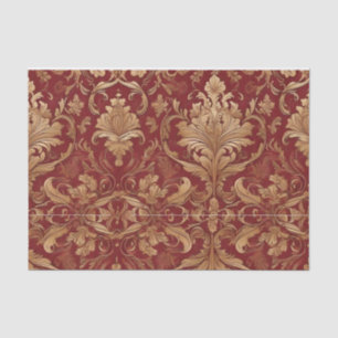 Papier Mousseline Damas rouge avec découpage Motif or