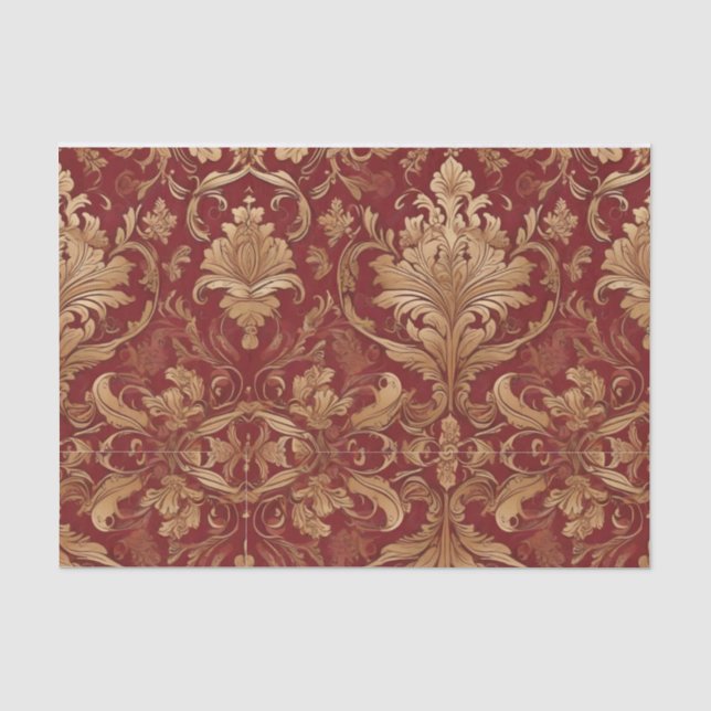 Papier Mousseline Damas rouge avec découpage Motif or (Recto)