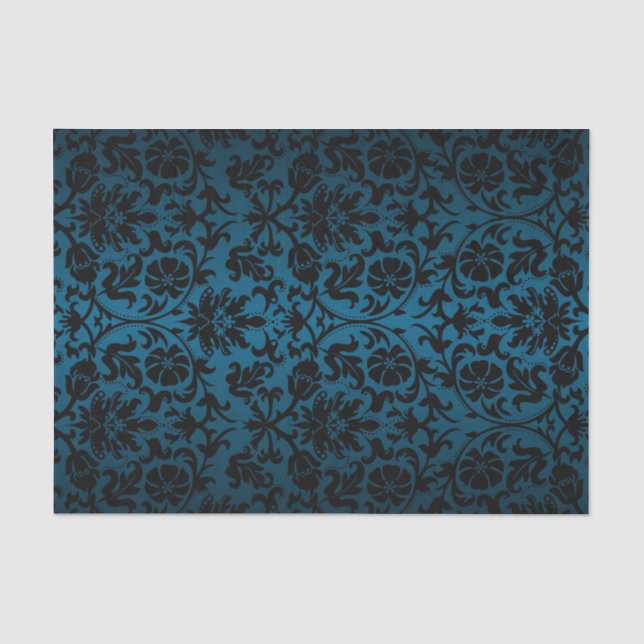 Papier Mousseline Damas Turquoise noir et bleu (Recto)