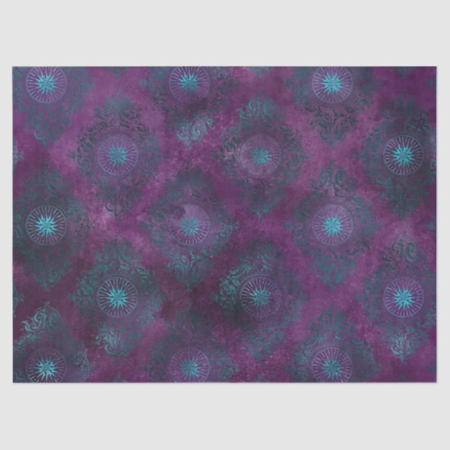 Papier Mousseline Damas turquoise sur le dénouement violet (Recto)