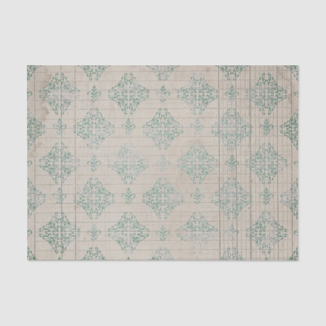 Papier Mousseline Damas Turquoises détendues (Recto)