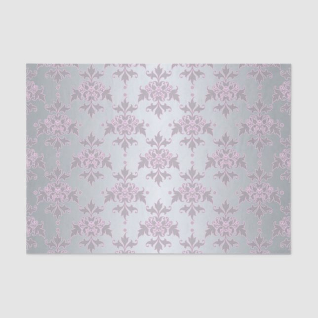 Papier Mousseline Damassé argenté et rose/violet fancy (Recto)