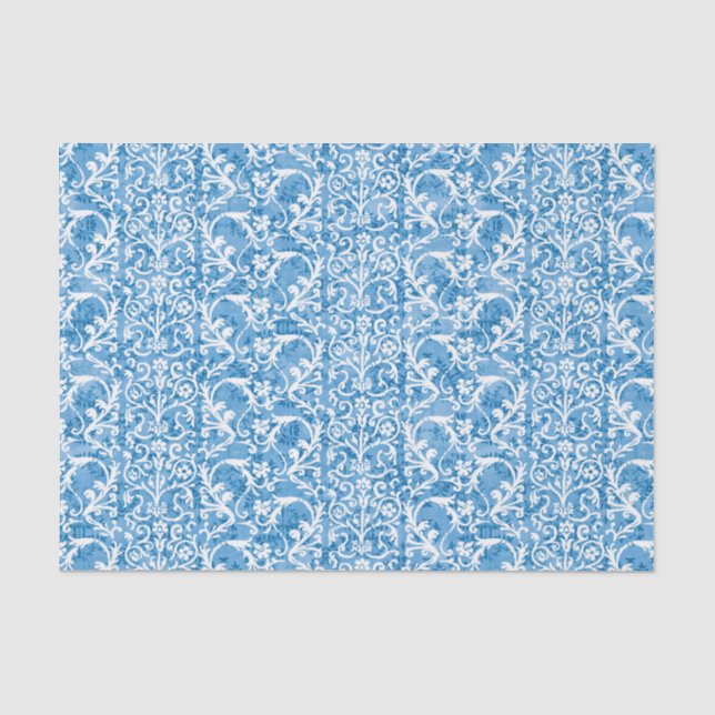 Papier Mousseline Damassé de bleu d'hiver (Recto)
