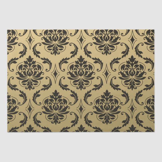 Papier Mousseline Damassé d'or et de classique de noir (Recto)