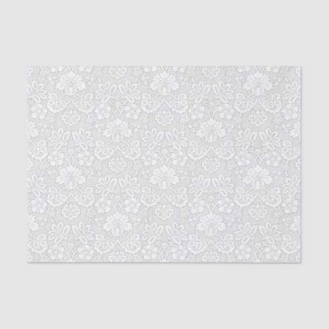 Papier Mousseline Damassé florale blanche et gris-clair (Recto)