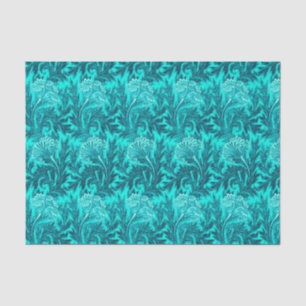 Papier Mousseline Damassé Jacobean de fleur, turquoise et bleu