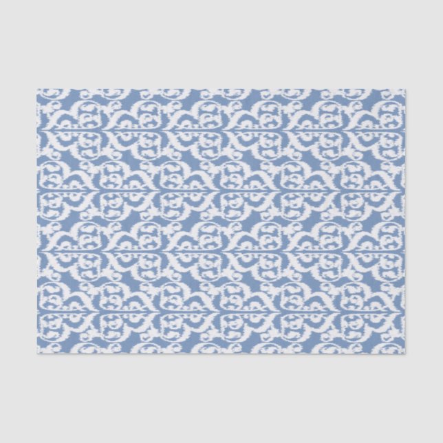 Papier Mousseline Damassé maure d'Ikat - bleu et blanc de ciel (Recto)