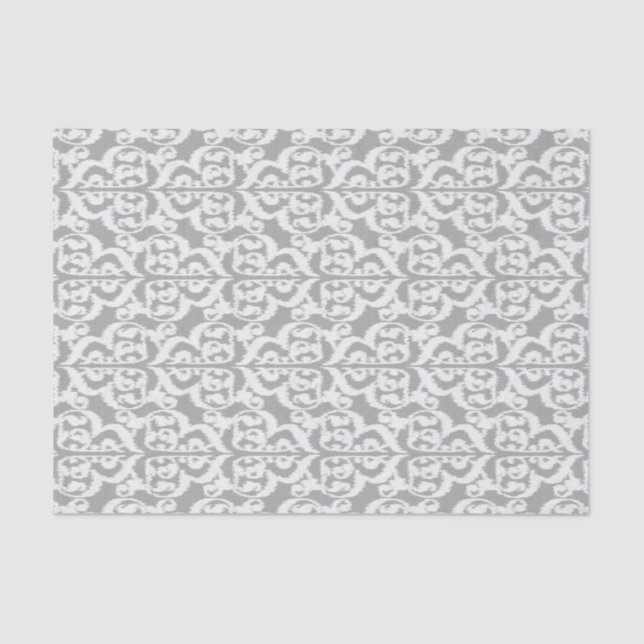 Papier Mousseline Damassé maure d'Ikat - gris argenté et blanc (Recto)