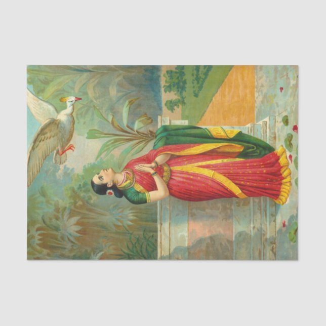 Papier Mousseline Damayanti et le cygne par Raja Ravi Varma (Recto)