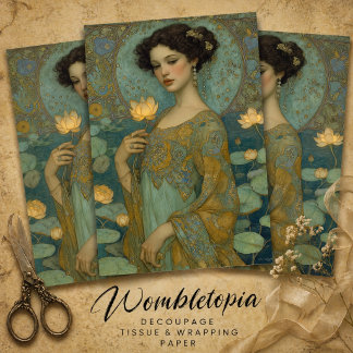 Papier Mousseline Dame Art Nouveau Vintage avec découpage de nénupha
