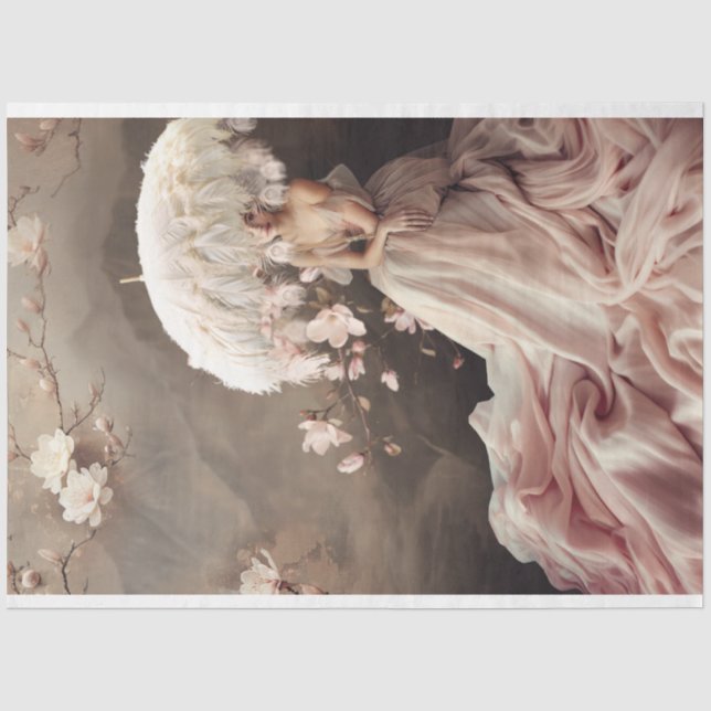 Papier Mousseline Dame au parasol plumé, Magnolia Blossoms (Recto)
