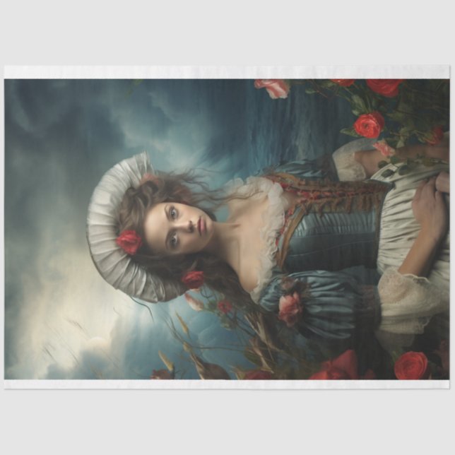 Papier Mousseline Dame de la Bell du Sud en bleu découpage (Recto)