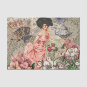 Papier Mousseline Dame du café femme victorienne rose riche robe