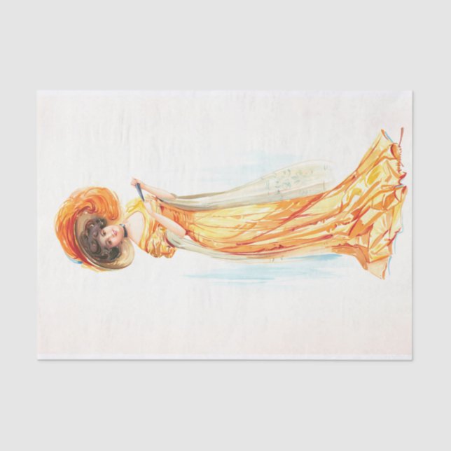 Papier Mousseline Dame en robe jaune, Découpage (Recto)