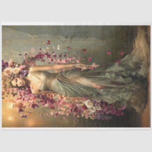 Papier Mousseline Dame en vert, portrait et art floral vibrant 