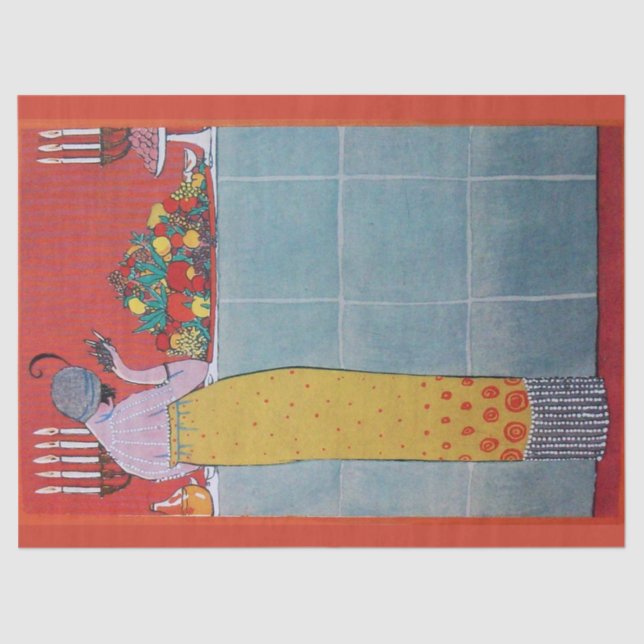 PAPIER MOUSSELINE DAME ET FRUITS TABLE SET ART DÉCO BEAUTÉ MODE (Recto)