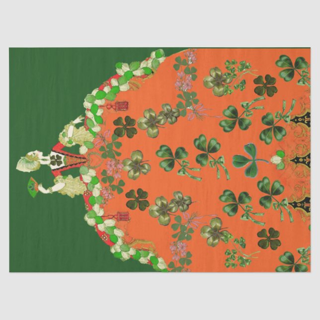 Papier Mousseline DAME ORANGE ET SHAMROCK St. Patricks Day Green (Recto)