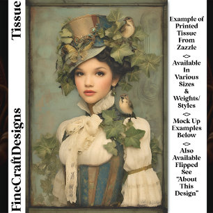 Papier Mousseline Dame Steampunk au chapeau, lierre et oiseaux DK3R