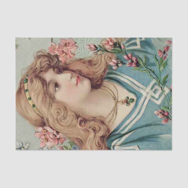 Papier Mousseline Dame victorienne avec fleurs roses dans ses cheveu (Recto)