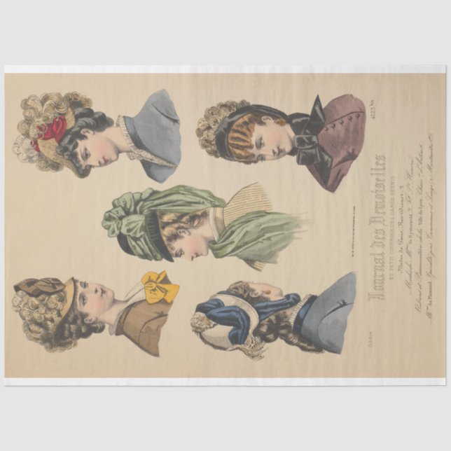 Papier Mousseline Dames victoriennes en Casquette Paris Annonce Vint (Recto)