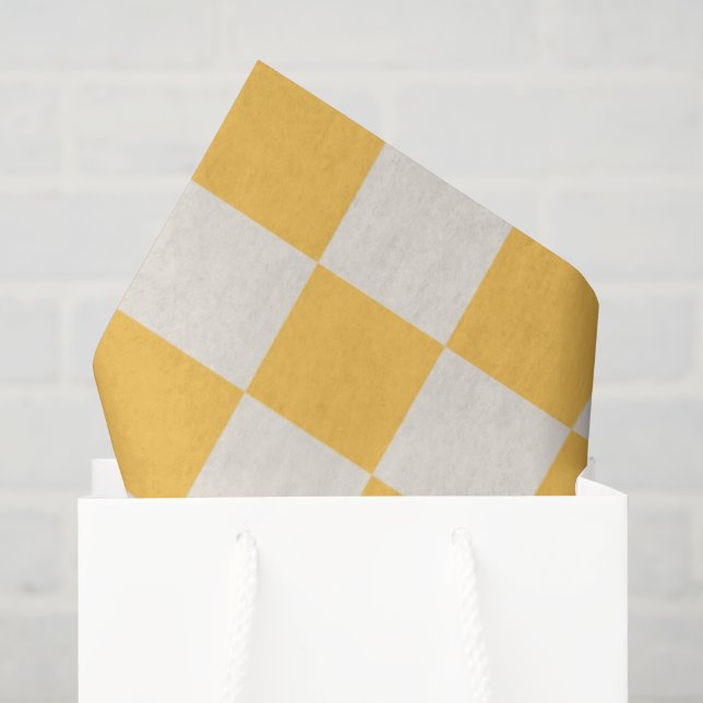 Papier Mousseline Damier Prépa Jaune Blanc Mod Rétro (Sac cadeau)