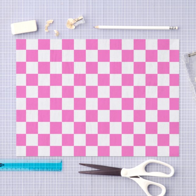 Papier Mousseline Damier rose visuel classique  (Artisanat)