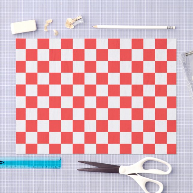 Papier Mousseline Damier rouge visuel classique  (Artisanat)