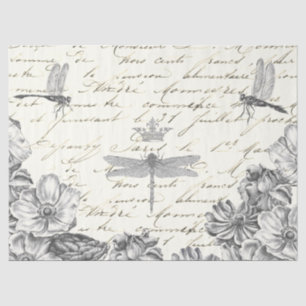 Papier Mousseline Damselflies dans l'attente floral 1800s Script fra