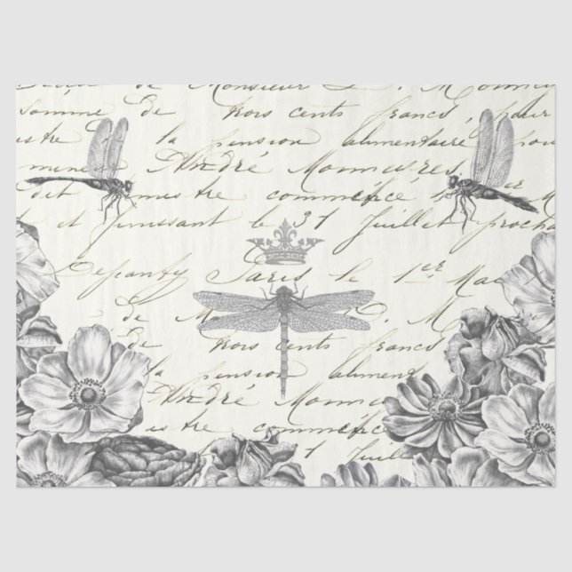Papier Mousseline Damselflies dans l'attente floral 1800s Script fra (Recto)