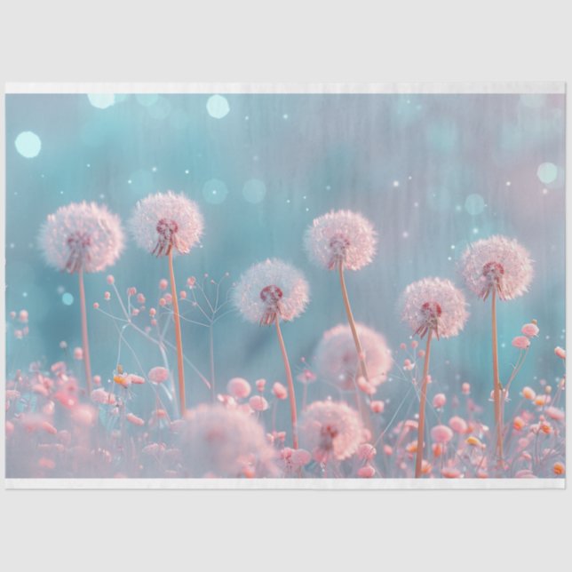 Papier Mousseline Dandelions bleu rose Découpage (Recto)