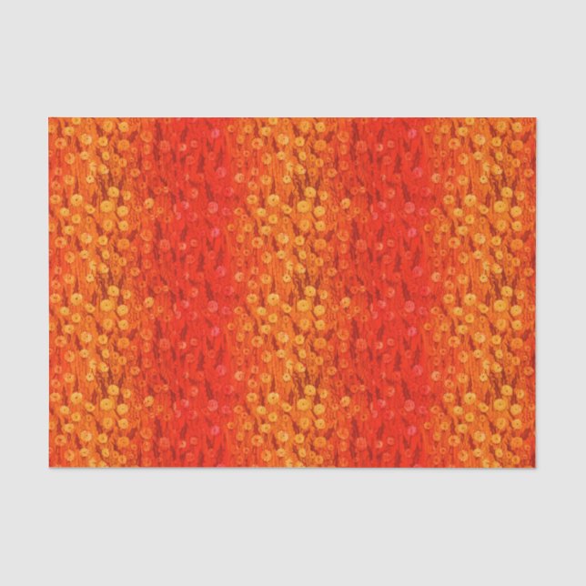 Papier Mousseline Dandelions Field Fleurs été Rouge Orange Ombre (Recto)