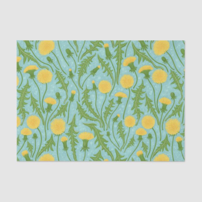 Papier Mousseline Dandelions, vert, jaune et bleu (Recto)