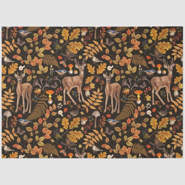 Papier Mousseline Dans les bois / Cerf d'automne sur noir (Recto)