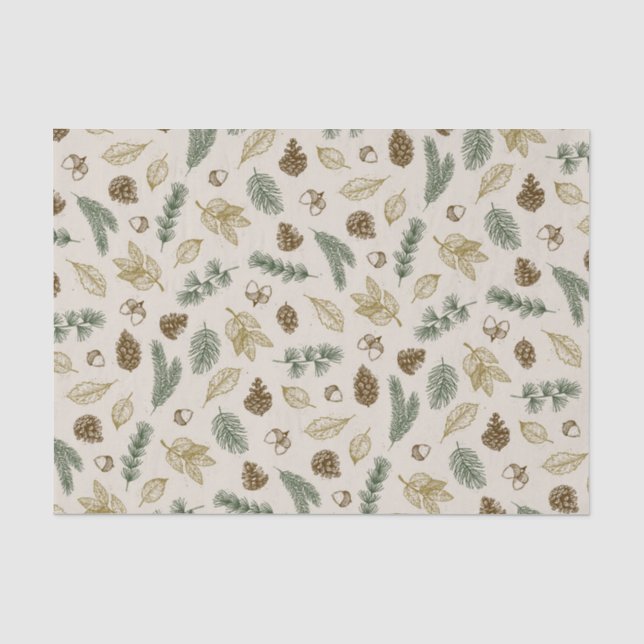 Papier Mousseline dans les bois nature feuille brindilles pinecones  (Recto)