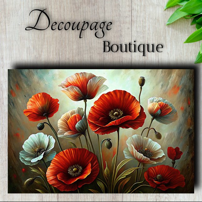 Papier Mousseline Danse du Pavot Écarlate Découpage (Crimson Poppy Dance Decoupage Tissue Paper)