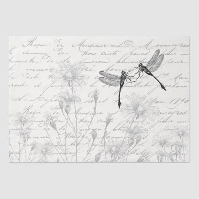 Papier Mousseline Danseurs Damselfly French Script Meadow Decoupage (Recto)