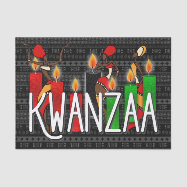 Papier Mousseline Danseurs Kwanzaa avec bougies Kinara (Recto)