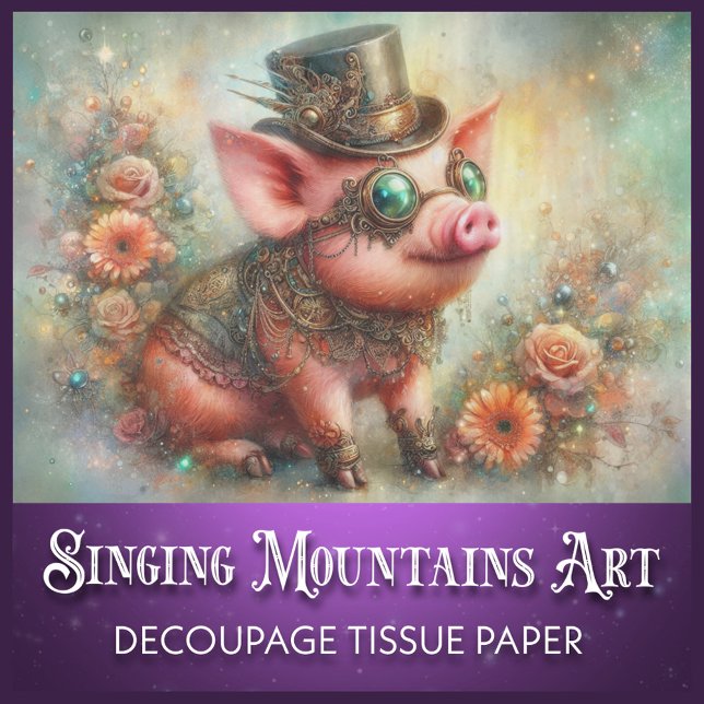 Papier Mousseline Dapper amusant Vintage Steampunk Pig Découpage (Créateur téléchargé)