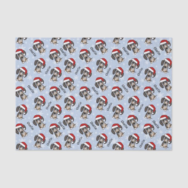 Papier Mousseline Dappy Dachshund Noël Personnalisé Nom du chien mig (Recto)