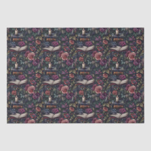Papier Mousseline Dark Academia Vintage Floral, Oiseaux et livres