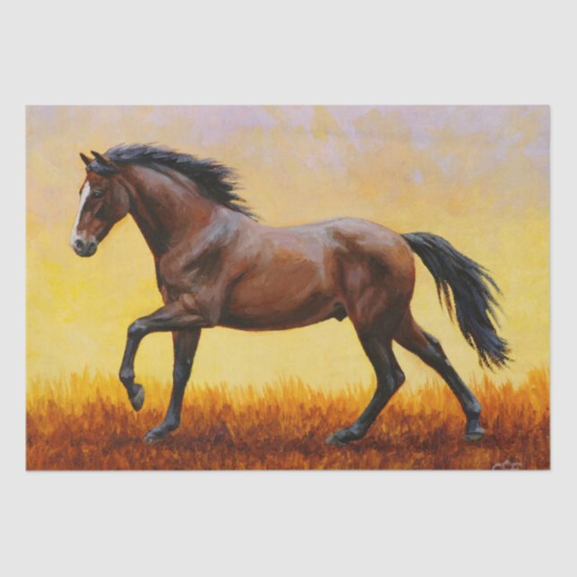 Papier Mousseline Dark Bay Stallion Horse Galloping (Recto)