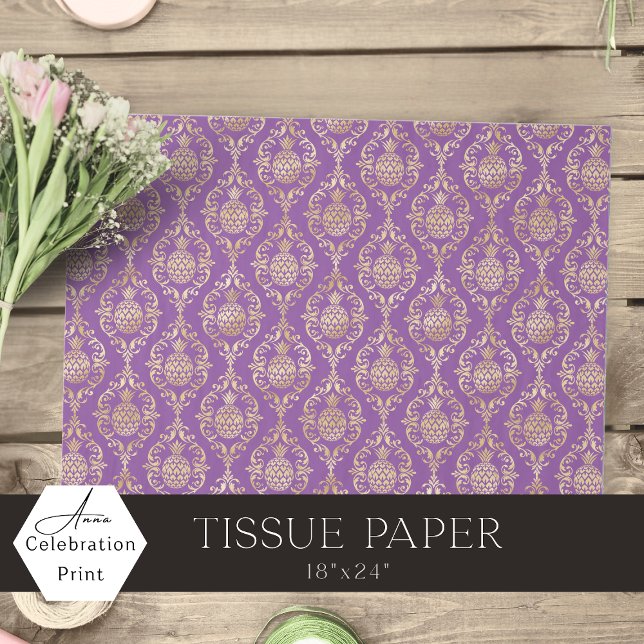 Papier Mousseline Dark Purple Gold Pineapple Damask  (Créateur téléchargé)