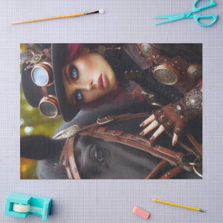Papier Mousseline Dark Rider Steampunk Découpage Victorian Lady