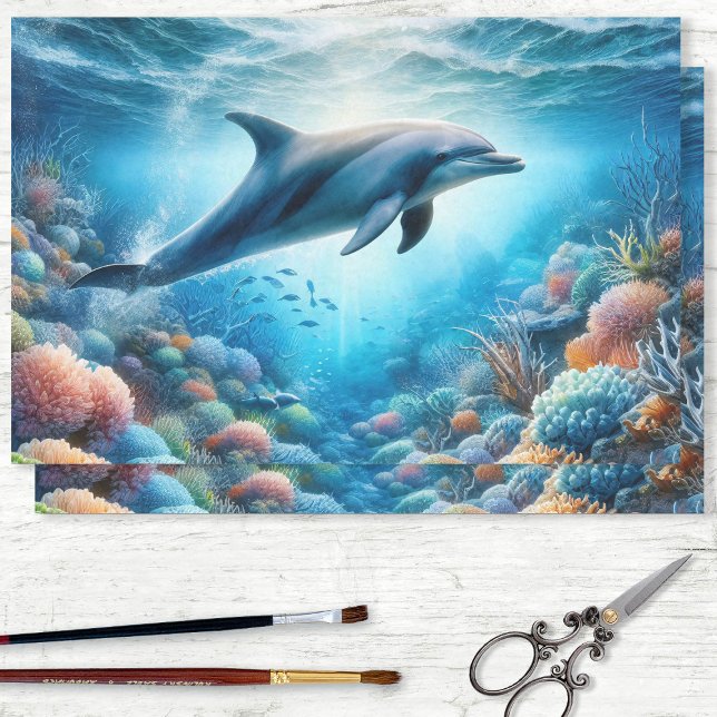 Papier Mousseline Dauphin Ocean Reef Aquarelle Découpage (Créateur téléchargé)