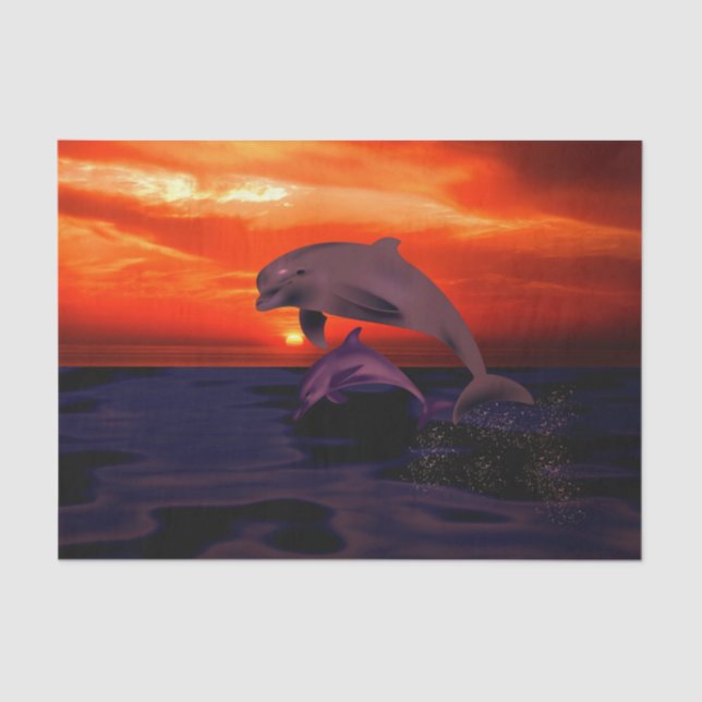 Papier Mousseline Dauphins de saut nautique Coucher de soleil orange (Recto)