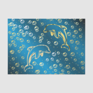 Papier Mousseline dauphins dorés avec gouttes d'eau dorées