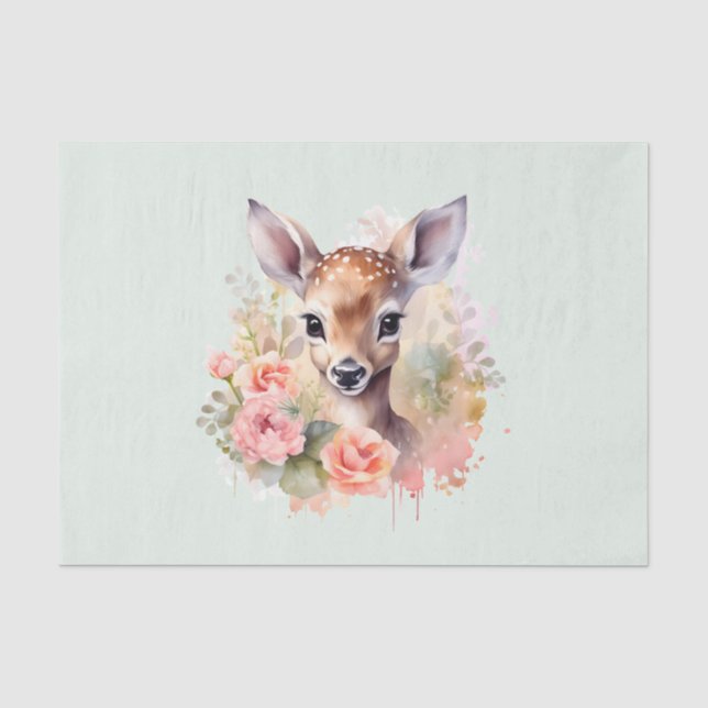 Papier Mousseline De Beaux Cerfs Entourés De Roses (Recto)