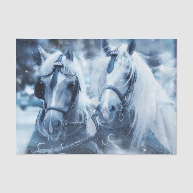Papier Mousseline De beaux chevaux qui courent dans la neige (Recto)