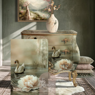 Papier Mousseline De bonne grâce lac Swan & Floral
