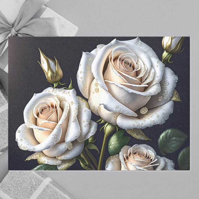 Papier Mousseline De magnifiques roses blanches aux détails dorés (Créateur téléchargé)